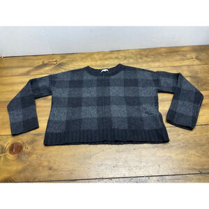 Rails Womens Size Medium Black Plaid Sweater Wool Cashmere Cropped Crew Neck
